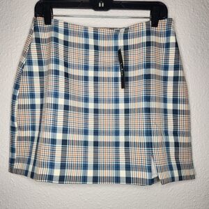 Lulu's White and Blue Mini Pencil Skirt with Slit Womens Size Large NWT